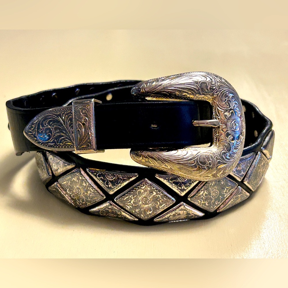 Tony Lama Black and Silver Men's Belt